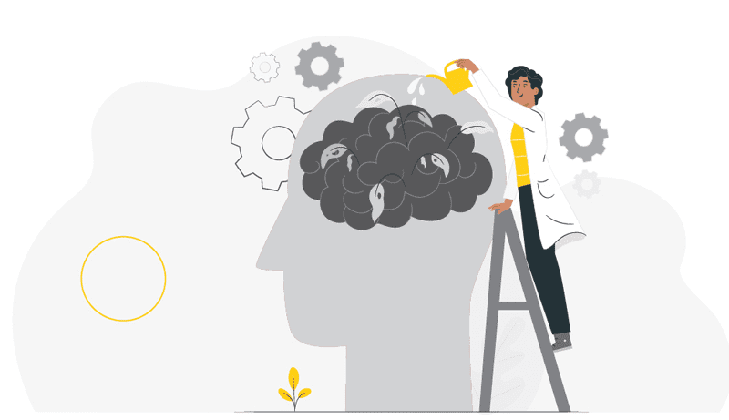 Cartoon Person Nurturing a Brain | MLC Design