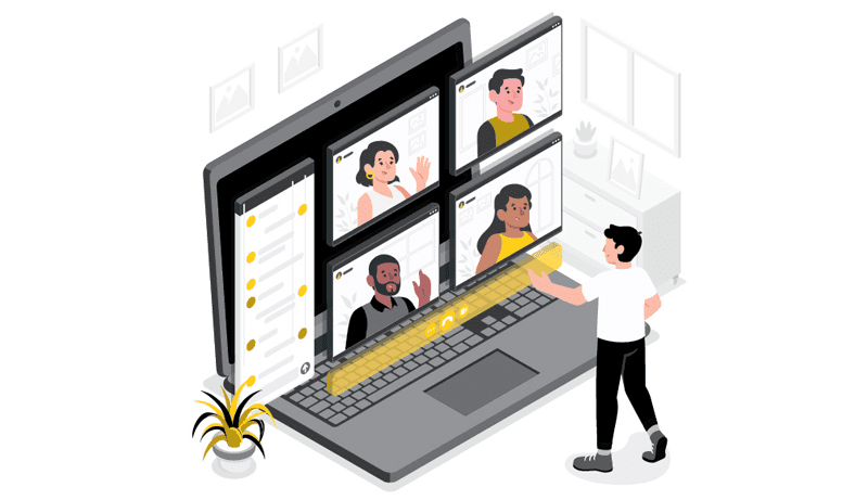 Cartoon Man Standing and Giving Virtual Presentation | MLC Design