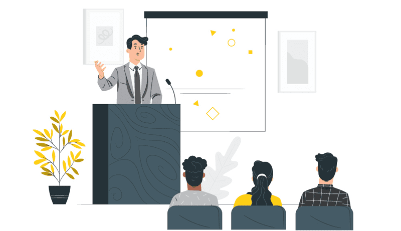 Cartoon Man Giving Presentation to an Audience | MLC Design