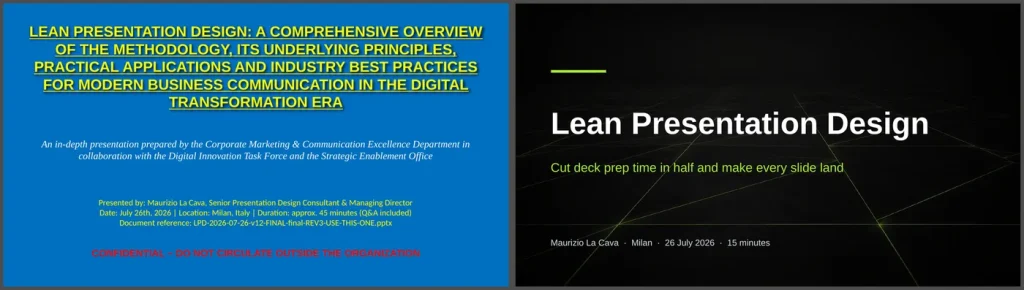 Before and after: the source deck and the deck rebuilt by the Copilot Skills in PowerPoint
