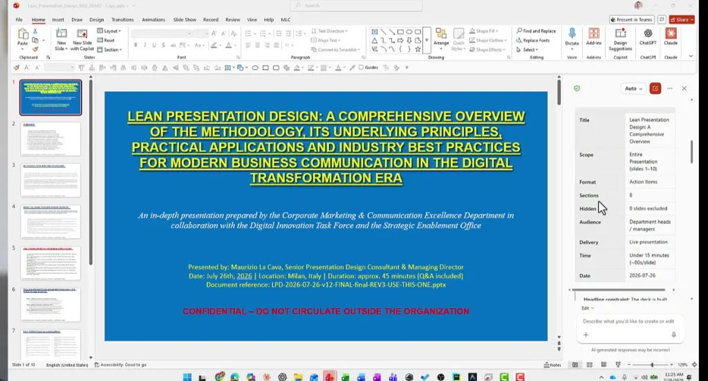 The section review report Copilot produces before redesigning the deck