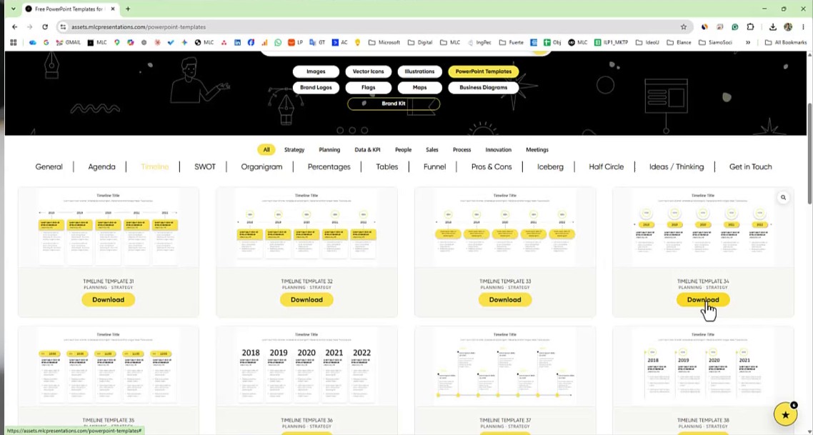 Timeline template gallery in the MLC PowerPoint templates portal