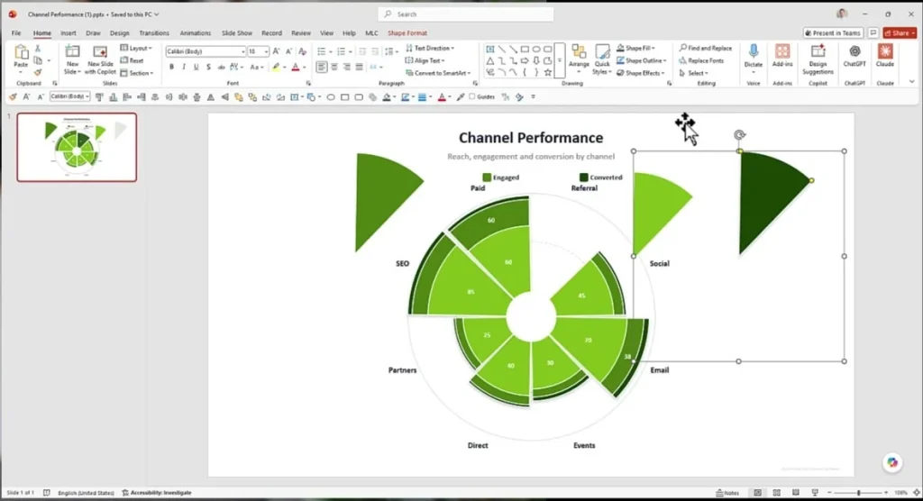 Coxcomb chart exported to PowerPoint as native editable shapes